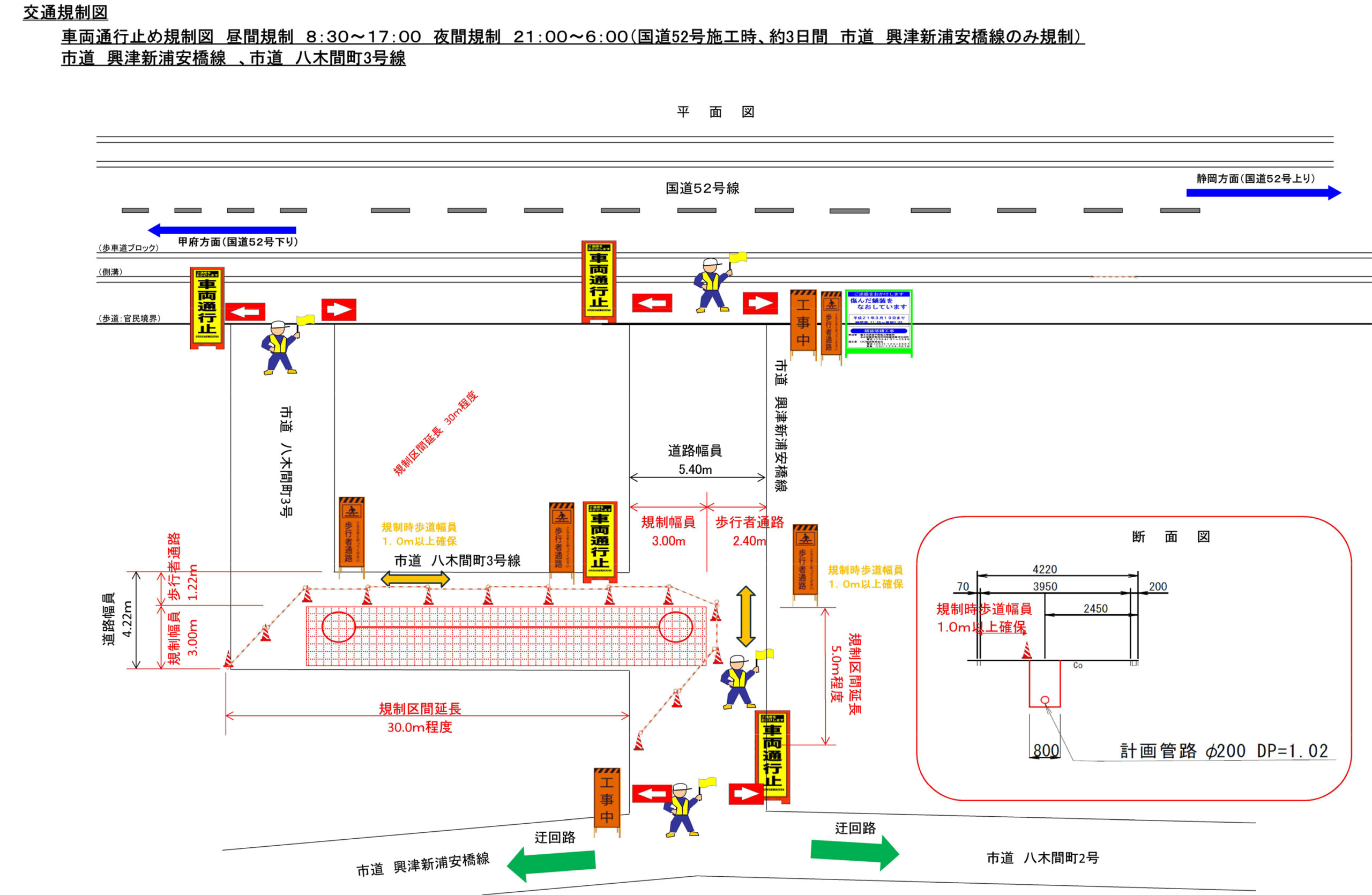 市道　昼間　車両通行止規制
